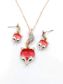 thumb Trend Fox Zinc Alloy Cats Eye Red Enamel Earring and Necklace Set 0