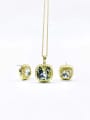 thumb Zinc Alloy Minimalist Square Glass Stone Brown Earring and Necklace Set 1