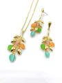 thumb Trend Leaf Zinc Alloy Cats Eye Multi Color Earring and Necklace Set 0