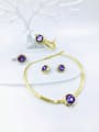thumb Zinc Alloy Minimalist Round Glass Stone Purple Ring Earring Bangle And Necklace Set 0