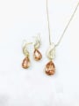 thumb Dainty Water Drop Zinc Alloy Glass Stone Champagne Enamel Earring and Necklace Set 0