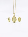 thumb Zinc Alloy Trend Water Drop Cats Eye White Earring and Necklace Set 1