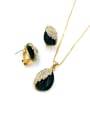 thumb Dainty Water Drop Zinc Alloy Cats Eye White Earring and Necklace Set 2