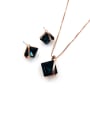 thumb Minimalist Square Zinc Alloy Glass Stone Blue Earring and Necklace Set 0