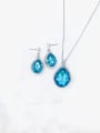 thumb Luxury Water Drop Zinc Alloy Glass Stone Blue Earring and Necklace Set 0