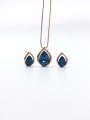thumb Minimalist Water Drop Brass Glass Stone Blue Earring and Necklace Set 0