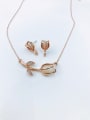 thumb Dainty Flower Zinc Alloy Cats Eye White Earring and Necklace Set 0