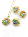 thumb Trend Flower Zinc Alloy Resin Multi Color Earring Ring and Necklace Set 0