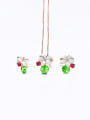 thumb Brass Dainty Flower Glass Stone Green Enamel Earring and Necklace Set 0
