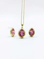 thumb Zinc Alloy Minimalist Water Drop Glass Stone Purple Earring and Necklace Set 1