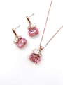 thumb Trend Geometric Zinc Alloy Glass Stone Pink Enamel Earring and Necklace Set 0