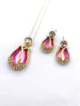 thumb Trend Flower Zinc Alloy Resin Pink Earring and Necklace Set 0