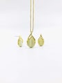 thumb Zinc Alloy Trend Water Drop Cats Eye White Earring and Necklace Set 2