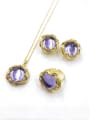 thumb Trend Leaf Zinc Alloy Resin Purple Earring Ring and Necklace Set 0
