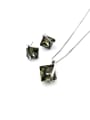 thumb Minimalist Square Zinc Alloy Glass Stone Blue Earring and Necklace Set 1