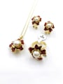 thumb Classic Flower Zinc Alloy Imitation Pearl White Enamel Earring Ring and Necklace Set 0
