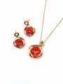 thumb Minimalist Irregular Brass Glass Stone Red Earring and Necklace Set 0
