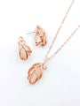 thumb Trend Leaf Zinc Alloy Cats Eye White Earring and Necklace Set 0