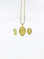thumb Zinc Alloy Minimalist Oval Cats Eye White Earring and Necklace Set 1
