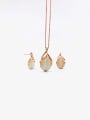 thumb Zinc Alloy Trend Water Drop Cats Eye White Earring and Necklace Set 0