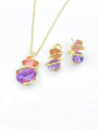 thumb Zinc Alloy Trend Irregular Glass Stone Purple Earring and Necklace Set 0