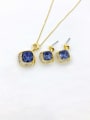 thumb Zinc Alloy Trend Square Glass Stone Purple Earring and Necklace Set 0