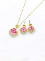 thumb Zinc Alloy Trend Square Glass Stone Purple Earring and Necklace Set 1