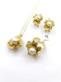 thumb Classic Flower Zinc Alloy Imitation Pearl White Earring Ring and Necklace Set 0