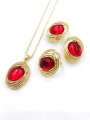 thumb Trend Oval Zinc Alloy Resin Red Earring Ring and Necklace Set 0