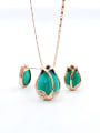 thumb Classic Flower Zinc Alloy Cats Eye White Earring and Necklace Set 1