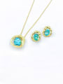 thumb Zinc Alloy Trend Irregular Glass Stone Blue Earring and Necklace Set 0