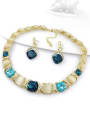 thumb Trend Square Zinc Alloy Glass Stone Blue Earring and Necklace Set 0