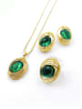 thumb Trend Oval Zinc Alloy Resin Green Earring Ring and Necklace Set 0