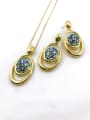 thumb Trend Oval Zinc Alloy Crystal Blue Earring and Necklace Set 0