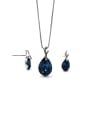 thumb Minimalist Water Drop Brass Glass Stone  Blue Earring and Necklace Set 0