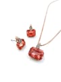 thumb Minimalist Geometric Zinc Alloy Glass Stone Red Earring and Necklace Set 0