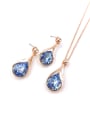 thumb Trend Water Drop Zinc Alloy Glass Stone Blue Enamel Earring and Necklace Set 0