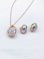 thumb Zinc Alloy Trend Irregular Glass Stone Orange Earring and Necklace Set 2