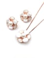thumb Trend Flower Zinc Alloy Shell White Enamel Earring and Necklace Set 0