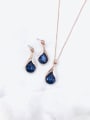 thumb Trend Water Drop Zinc Alloy Glass Stone Blue Enamel Earring and Necklace Set 1