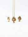 thumb Zinc Alloy Trend Irregular Glass Stone Pink Earring and Necklace Set 0