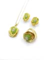 thumb Trend Flower Zinc Alloy Rhinestone Green Earring Ring and Necklace Set 0