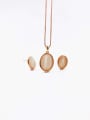 thumb Zinc Alloy Minimalist Oval Cats Eye White Earring and Necklace Set 0