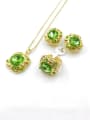 thumb Classic Square Zinc Alloy Glass Stone Green Earring Ring and Necklace Set 0