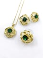 thumb Trend Irregular Zinc Alloy Glass Stone Green Earring Ring and Necklace Set 0