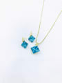 thumb Minimalist Square Zinc Alloy Glass Stone Blue Earring and Necklace Set 0