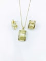 thumb Classic Rectangle Zinc Alloy Cats Eye White Earring and Necklace Set 1