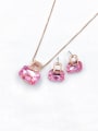 thumb Zinc Alloy Trend Glass Stone Pink Earring and Necklace Set 0