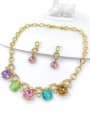 thumb Trend Square Zinc Alloy Glass Stone Multi Color Earring and Necklace Set 0