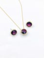 thumb Zinc Alloy Minimalist Round Glass Stone Purple Earring and Necklace Set 0